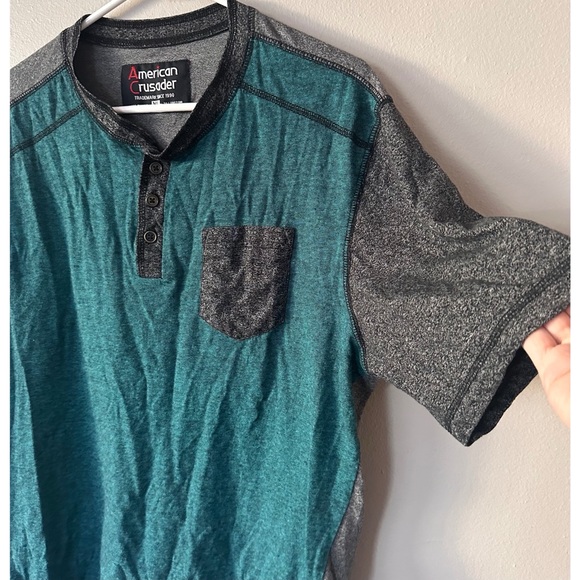 American Crusader Men’s Grey And Teal Shirt - Picture 2 of 4